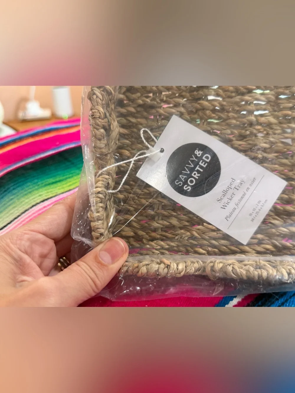 Savvy &sorted Woven Natural Seagrass Tray Basket scalloped
